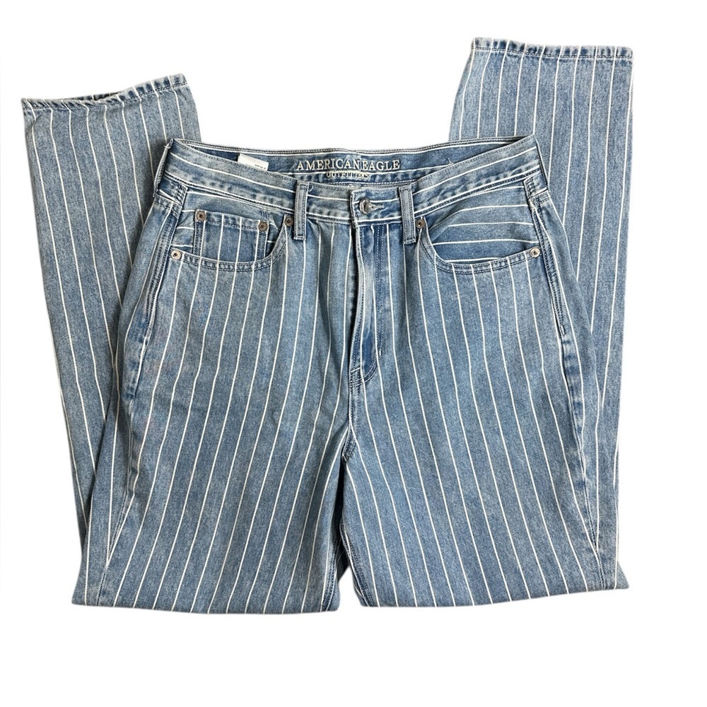 American Eagle Outfitters Blue and White Striped Mom Jeans